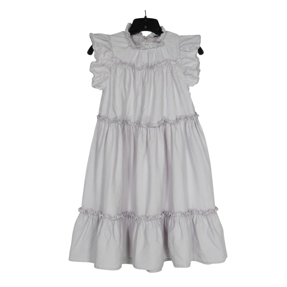 EN SAISON Lavender RUFFLE TRIM Button FLUTTER SLEEVE Tiered A-Line Dress Sz S